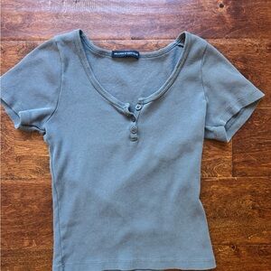 Brandy Melville grey Fitted Buttoned Short Sleeve Tee